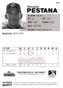 2006 Choice Greeneville Astros #21 Reinaldo Pestana Back
