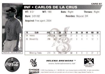 2006 Choice Helena Brewers #07 Carlos De La Cruz Back