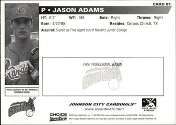 2006 Choice Johnson City Cardinals #1 Jason Adams Back