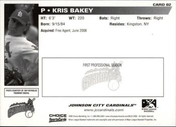 2006 Choice Johnson City Cardinals #2 Kris Bakey Back