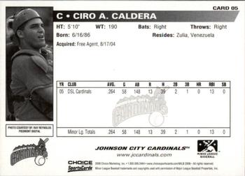2006 Choice Johnson City Cardinals #5 Ciro Caldera Back