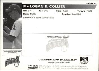 2006 Choice Johnson City Cardinals #7 Logan Collier Back