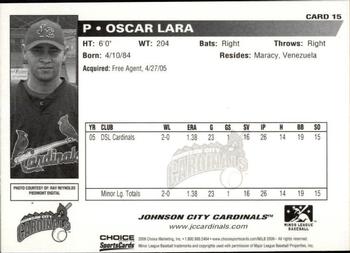 2006 Choice Johnson City Cardinals #15 Oscar Lara Back
