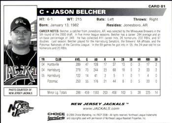 2006 Choice New Jersey Jackals #1 Jason Belcher Back