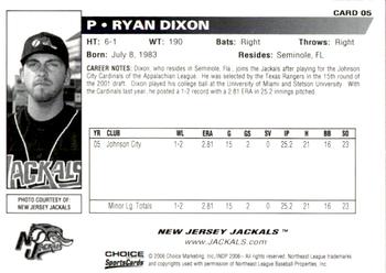 2006 Choice New Jersey Jackals #5 Ryan Dixon Back