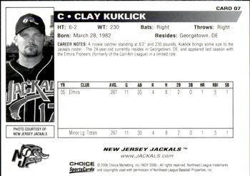 2006 Choice New Jersey Jackals #7 Clay Kuklick Back