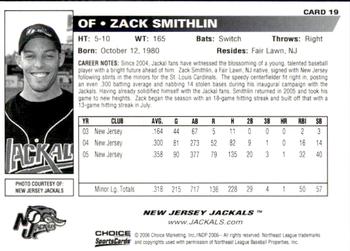 2006 Choice New Jersey Jackals #19 Zack Smithlin Back