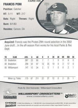 2006 Choice Williamsport Crosscutters #26 Francis Poni Back