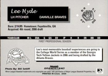 2006 Grandstand Danville Braves #23 Lee Hyde Back