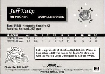 2006 Grandstand Danville Braves #27 Jeff Katz Back