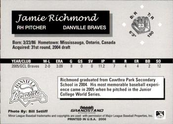 2006 Grandstand Danville Braves #31 Jamie Richmond Back