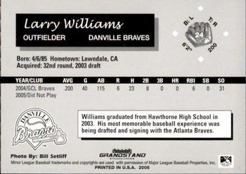 2006 Grandstand Danville Braves #34 Larry Williams Back