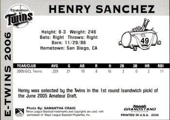 2006 Grandstand Elizabethton Twins #6 Henry Sanchez Back