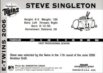 2006 Grandstand Elizabethton Twins #14 Steve Singleton Back