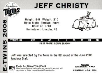 2006 Grandstand Elizabethton Twins #17 Jeff Christy Back