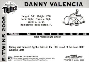 2006 Grandstand Elizabethton Twins #20 Danny Valencia Back