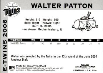 2006 Grandstand Elizabethton Twins #25 Walter Patton Back