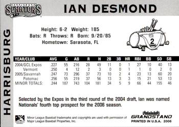 2006 Grandstand Harrisburg Senators #1 Ian Desmond Back