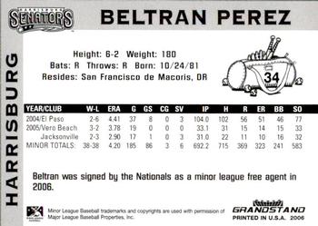 2006 Grandstand Harrisburg Senators #4 Beltran Perez Back
