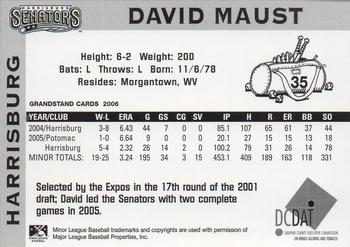 2006 Grandstand Harrisburg Senators #9 David Maust Back