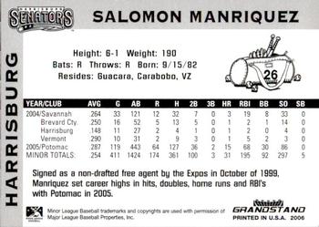 2006 Grandstand Harrisburg Senators #28 Salomon Manriquez Back