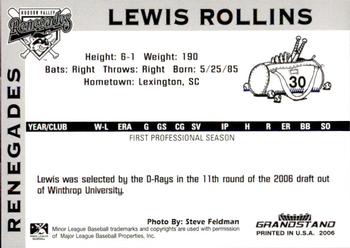 2006 Grandstand Hudson Valley Renegades #NNO Lewis Rollins Back