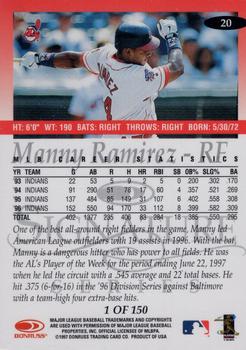 1997 Donruss Signature Series - Platinum Press Proofs #20 Manny Ramirez Back