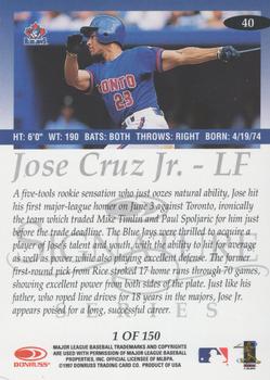 1997 Donruss Signature Series - Platinum Press Proofs #40 Jose Cruz Jr. Back