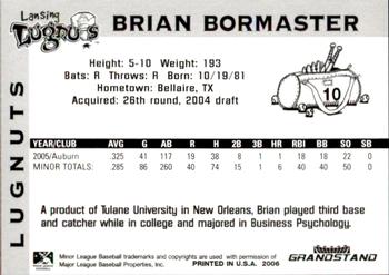2006 Grandstand Lansing Lugnuts #NNO Brian Bormaster Back