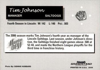 2006 Grandstand Lincoln Saltdogs #1 Tim Johnson Back