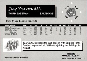 2006 Grandstand Lincoln Saltdogs #7 Jay Yaconetti Back