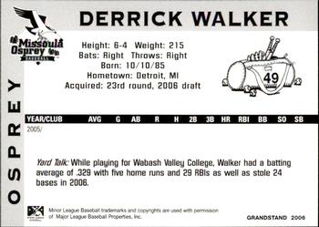 2006 Grandstand Missoula Osprey #22 Derrick Walker Back