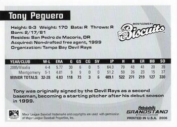 2006 Grandstand Southern League Top Prospects #NNO Tony Peguero Back
