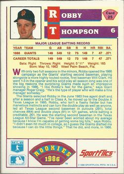 1986 Sportflics Rookies #25 Robby Thompson Back