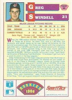 1986 Sportflics Rookies #30 Greg Swindell Back