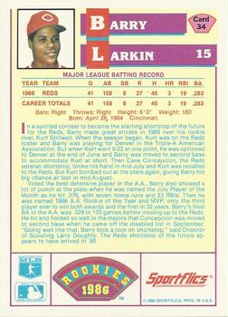 1986 Sportflics Rookies #34 Barry Larkin Back