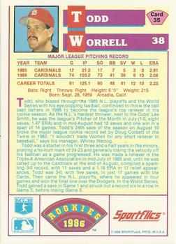 1986 Sportflics Rookies #35 Todd Worrell Back
