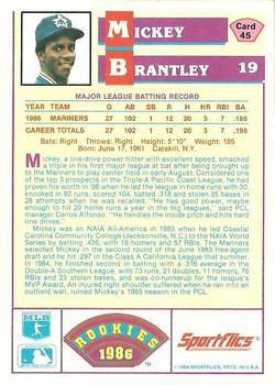 1986 Sportflics Rookies #45 Mickey Brantley Back