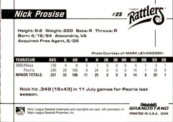 2006 Grandstand Wisconsin Timber Rattlers #16 Nick Prosise Back