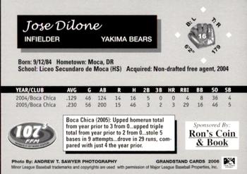 2006 Grandstand Yakima Bears #8 Jose Dilone Back