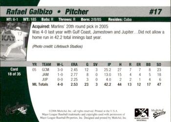 2006 MultiAd Greensboro Grasshoppers #18 Rafael Galbizo Back