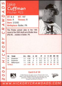 2006 MultiAd Hickory Crawdads #8b Jake Cuffman Back