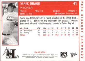 2006 MultiAd Hickory Crawdads #9a Derek Drage Back