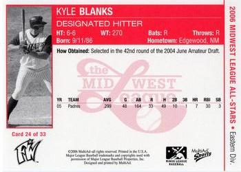 2006 MultiAd Midwest League All-Stars Eastern Division #24 Kyle Blanks Back