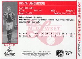 2006 MultiAd Midwest League All-Stars Western Division #2 Bryan Anderson Back