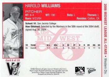 2006 MultiAd Midwest League All-Stars Western Division #8 Harold Williams Back