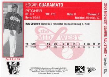 2006 MultiAd Midwest League All-Stars Western Division #9 Edgar Guaramato Back