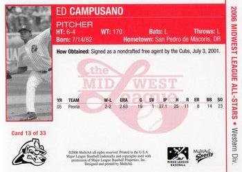 2006 MultiAd Midwest League All-Stars Western Division #13 Ed Campusano Back