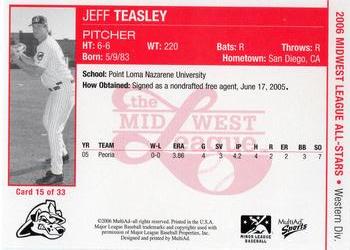 2006 MultiAd Midwest League All-Stars Western Division #15 Jeff Teasley Back