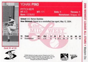 2006 MultiAd Midwest League All-Stars Western Division #31 Yohan Pino Back